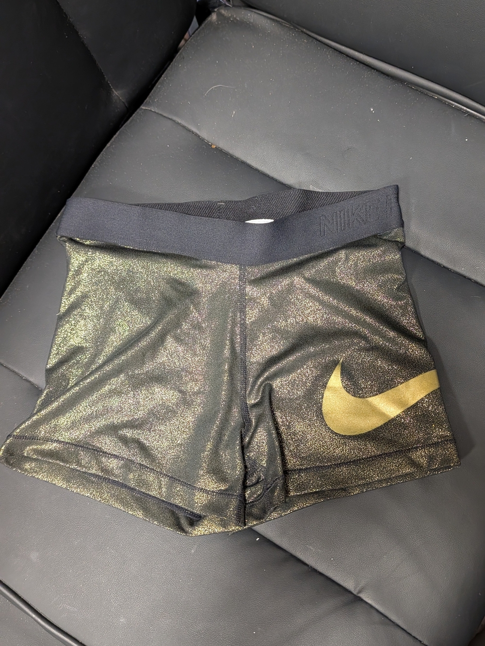Nike Women's Black Metallic Gold Bike Shorts 3in